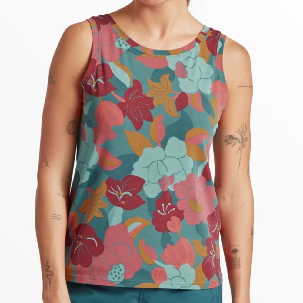 Sherpa floral patterned cotton blend tank top
